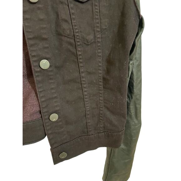 J Brand Woman's Noir Red Denim Jacket With Lamb Leather Sleeves Size Medium - Picture 5 of 6